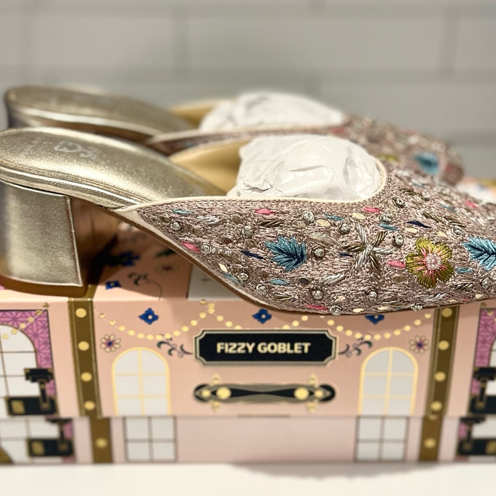 Embroidered Mules - Gold and Multicolor
